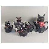 Group of cat figurial teapots, cream and sugars