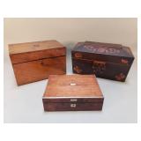 Antique English wood tea caddies and trinket box