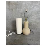 Linen cylinder lamp & stone finish gourd shaped