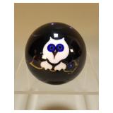 Signed Abelman art glass owl paperweight black