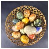 Group of marble eggs held in a woven basket