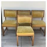 Lot of 4 VTG yellow velvet upholstered wood chairs