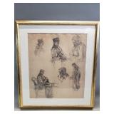 Framed set of graphite gesture and life drawings