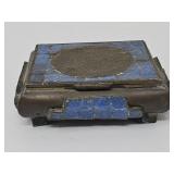 Vintage Mexican brass box with blue stone mosaic