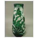 Vintage cameo art glass vase with carved flowers