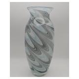 Vintage hand-blown art glass vase with blue,