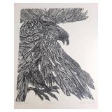 Signed Jacob Landau "Bird of Prey" woodcut print