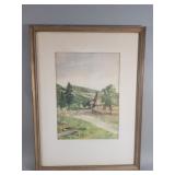 Vintage signed watercolor under glass