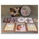 Group of vintage trivets and decorative tiles