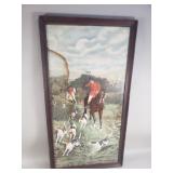 Vintage Fox Hunting scene lithograph under glass