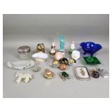 Porcelain and metal trinket boxes, milk glass