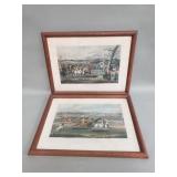 Pair of vintage hand colored etchings
