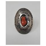 Vintage Native American silver and red coral ring