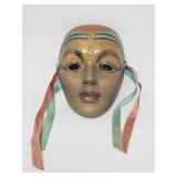 Vintage painted brass ceremonial wall mask