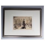 Vintage hand colored etching