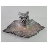 Vintage spelter spelter owl inkwell