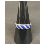 Vintage sterling silver with blue enamel band ring