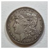 1892 Morgan Silver Dollar Coin.
