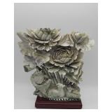 Chinese carved jadeite floral and fish sculpture