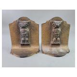Vintage brass tone cast iron owl bookends