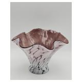 Vintage hand blown smoky rose and white art g