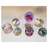 Group of 7 art glass paperweights