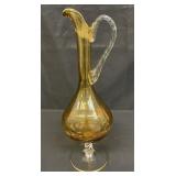 Vintage hand-blown amber art glass ewer