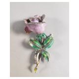 Silver 800 enamel and marcasite rose brooch