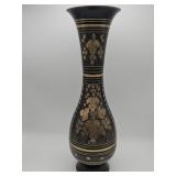 Vintage Indian black and brass engraved floral