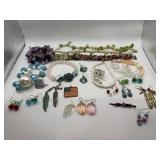 Group of colorful costume jewelry, bracelets,