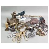 Box of brass, pewter, and metal knick knacks