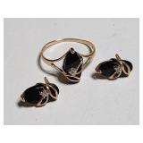 Vintage 10k gold, onyx & diamond 3pc set