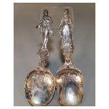 Antique European figural silver serving spoons