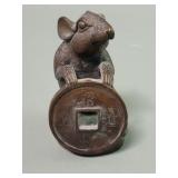 Vintage Chinese Feng Shui bronze rat holding a