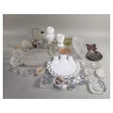 Group of vintage glass pitchers, plates,