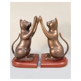 Pair of vintage brass cat figural bookends