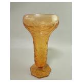 Vintage amber pressed glass pedestal vase with