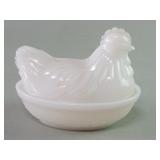 Vintage Hazel-Atlas style milk glass hen on nest