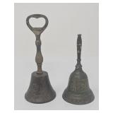 Pair of vintage brass handbells, one with