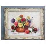 Marie Hunter signed oil on canvas floral still
