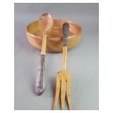 Sterling silver handle wood salad spoon and fork