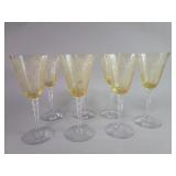 Seven Fostoria yellow kasmir pattern goblets