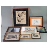 Lithograph, Egyptian painting, owl painting on