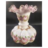 Fenton art glass peach crest vase, decorated in