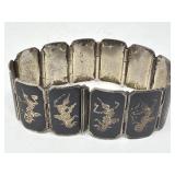Vintage Siam sterling silver niello link bracelet