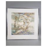 Vintage signed Richard Loza ink and watercolor