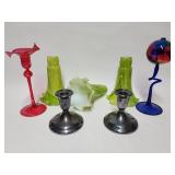 Vintage glass & silverplate candle holders