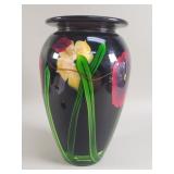 Signed Abelman art glass floral vase
