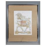 Vintage signed Richard Loza ink and watercolor