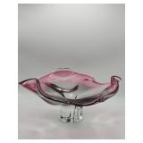 Mid-century Modern pink and clear art glass